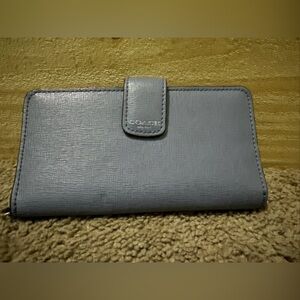 Coach Travel Light Blue Leather Flap Card Holder Mini Wallet